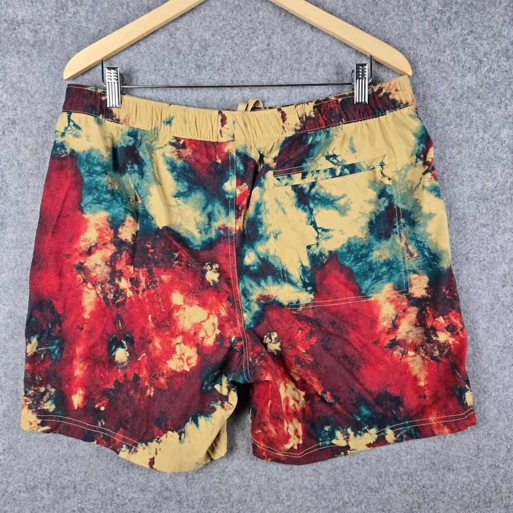 The North Face Shorts Mens XL Tan Red Blue Tie Dye Abstract Hiking Gorpcore